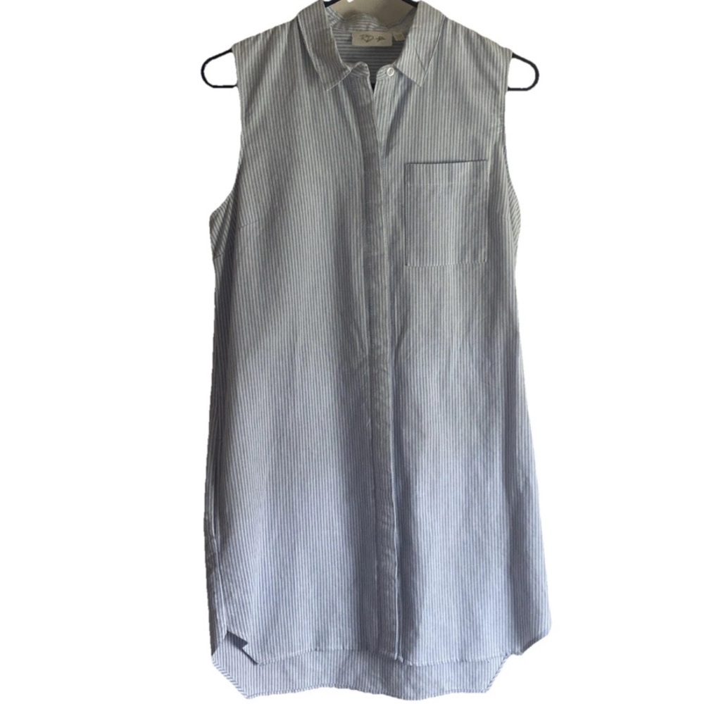 RD Style Women’s Sleeveless Cotton ButtonUp Blue & White Pinstripe Dress